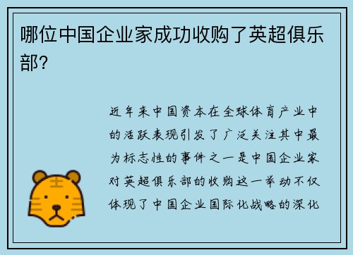 哪位中国企业家成功收购了英超俱乐部？