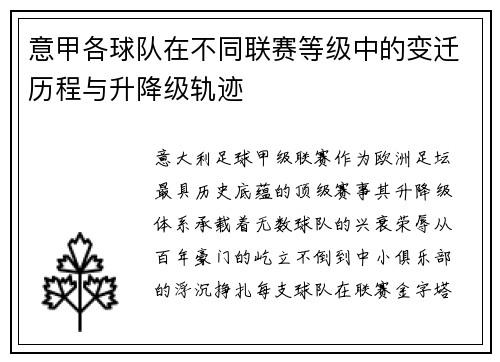 意甲各球队在不同联赛等级中的变迁历程与升降级轨迹
